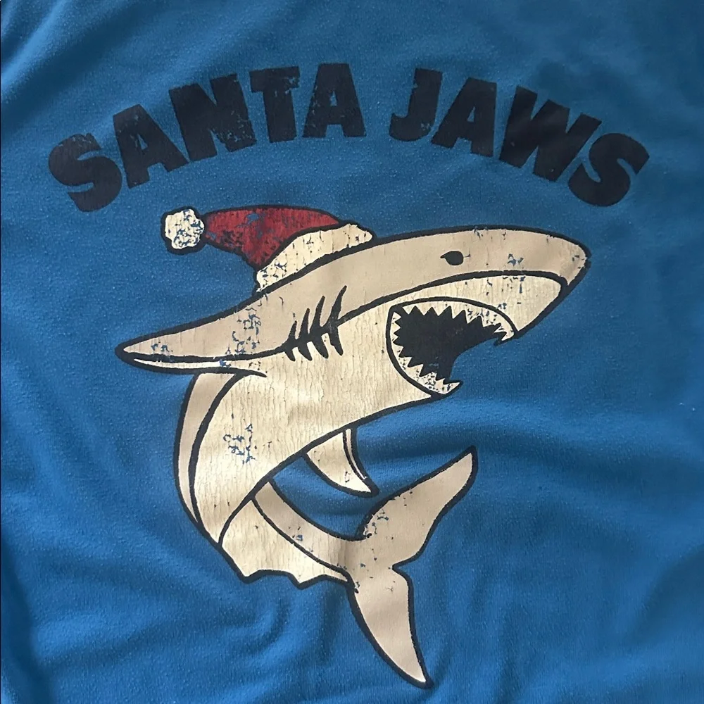 🎅🏻🦈 GAP KIDS pajama shirt long sleeved jaws Santa size medium blue youth pjs